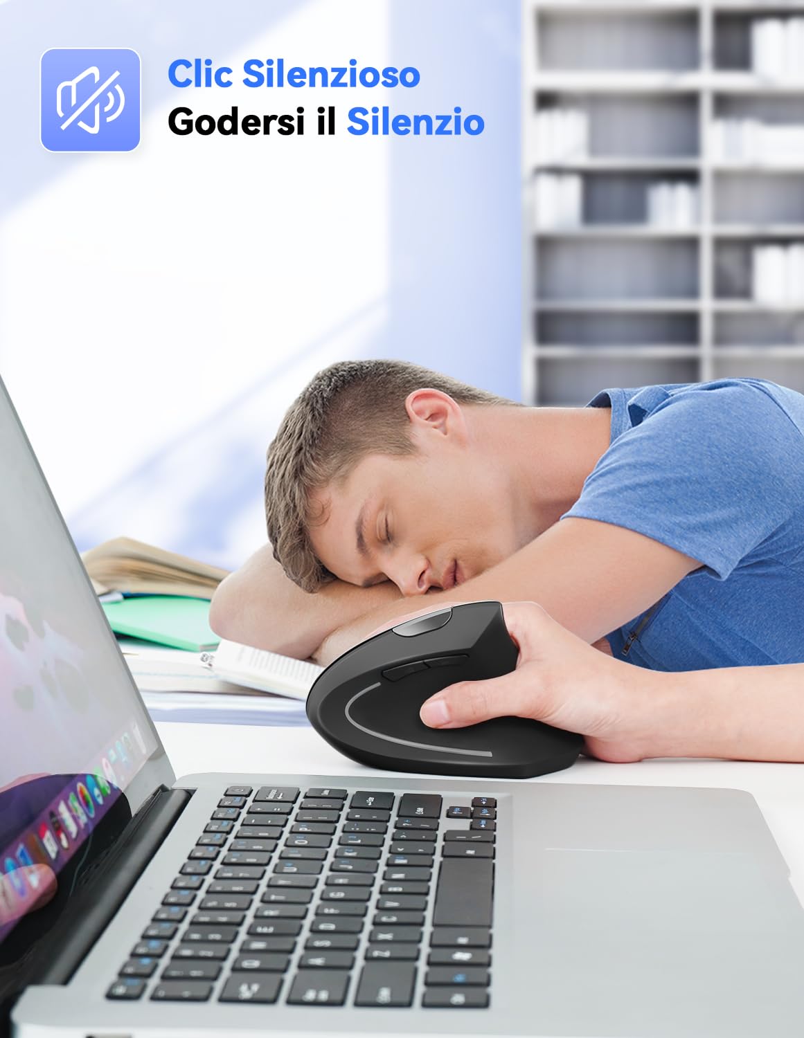 TECKNET Mouse Verticale, 4800 DPI Mouse Wireless Ergonomico, Protegge Il Braccio, Mouse Senza Fili 6 Pulsanti per PC, Computer Portatile, Mac, Nero