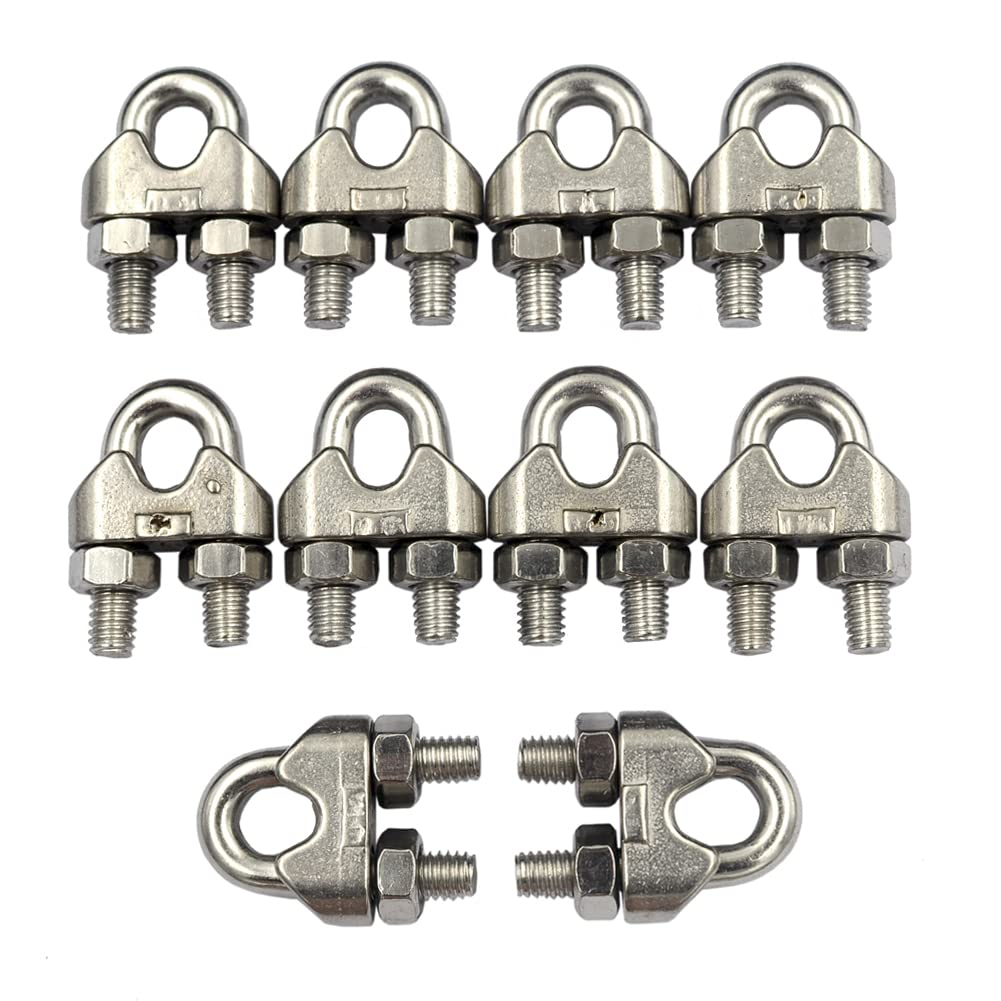 DGOL 10 Packs 1/4 inch 304 Stainless Steel Wire Rope Clamp Clip Holder Sturdy 18-8 SS Cable Reel Fasteners