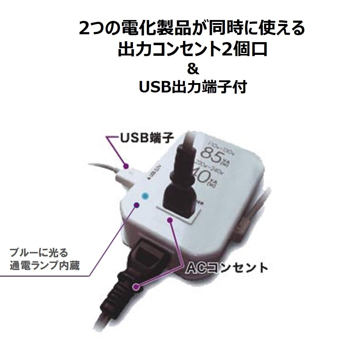 Amazon.co.jp: カシムラ 海外用 薄型2口 変圧器 USB出力端子付 AC110V