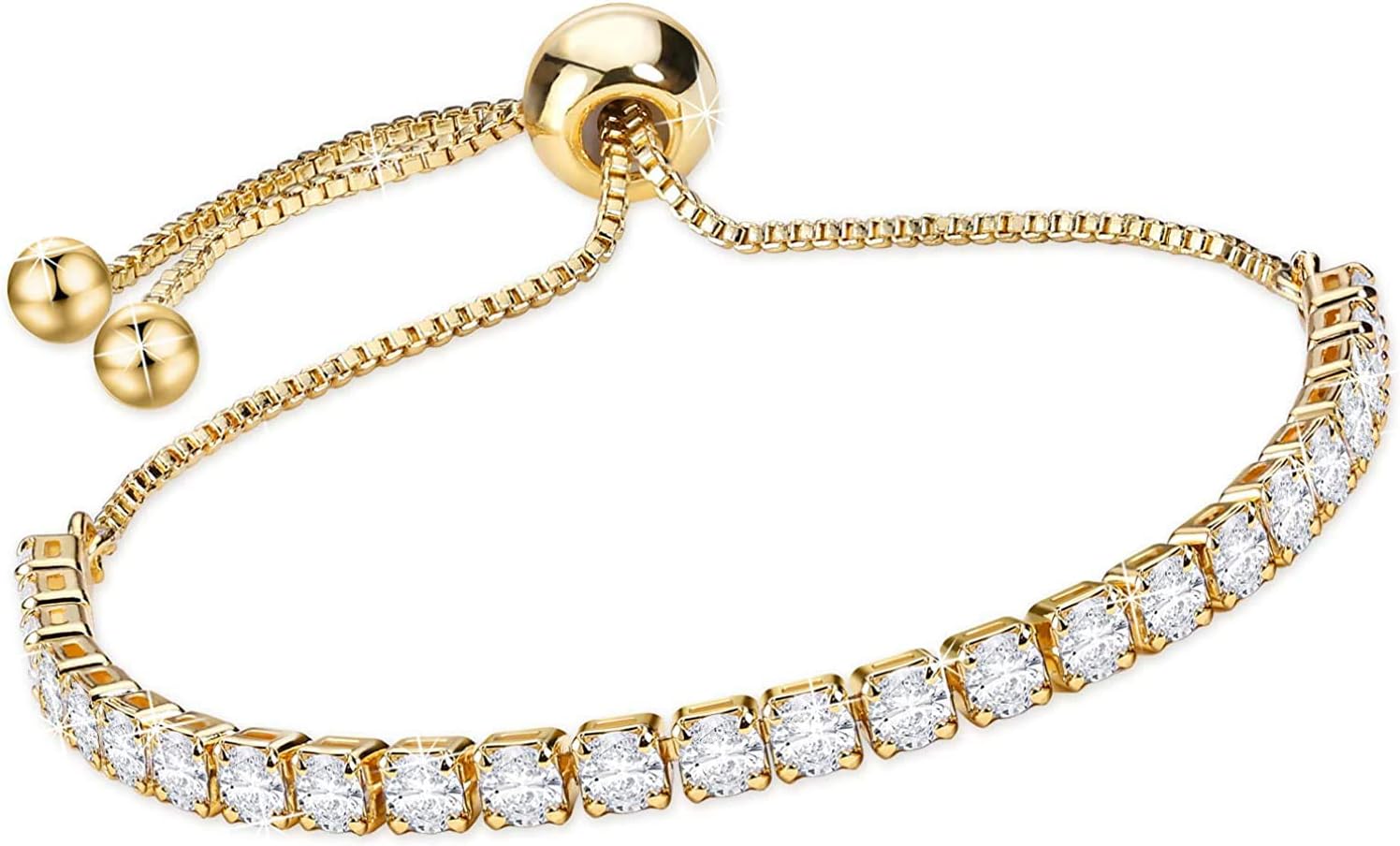 YanZi Jewelry14K Gold Plated Cubic Zirconia Tennis Bracelets for Women Rose Gold Plated Diamond AAA+ Cubic Zirconia CZ Dainty Classic Adjustable Slider Bracelet Fashion Jewelry Wedding Gift