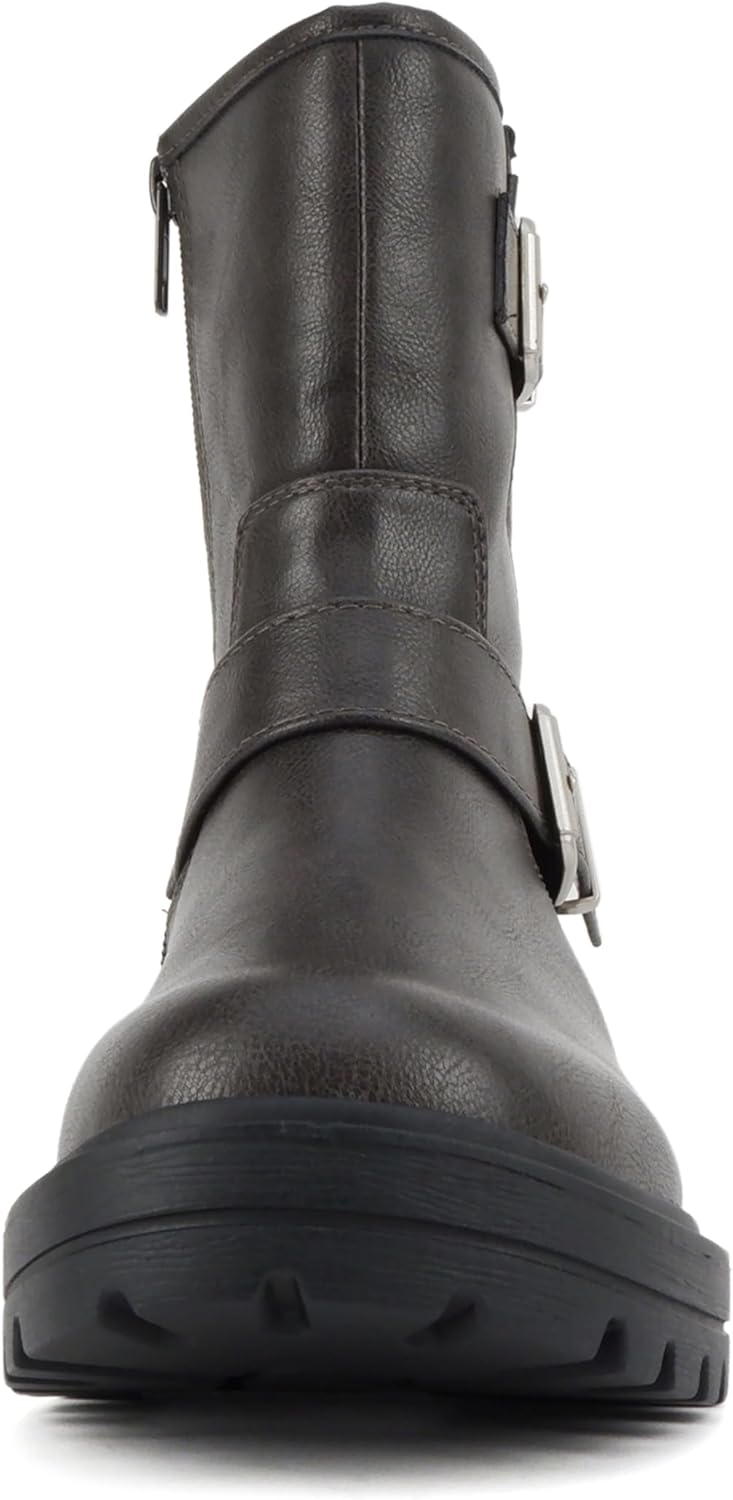 Soda “Kicker” ~ Women Moto Bootie Round Toe Buckle Straps Mid-Calf with Side Zipper - Image 4
