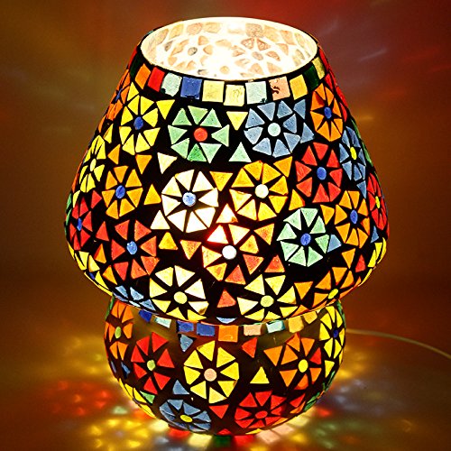 Image of Turkish Multicolored Glass Mushroom Table Lamp, Handcrafted for Bedside, Living Room, and Home Decor, Height 6.5 inches