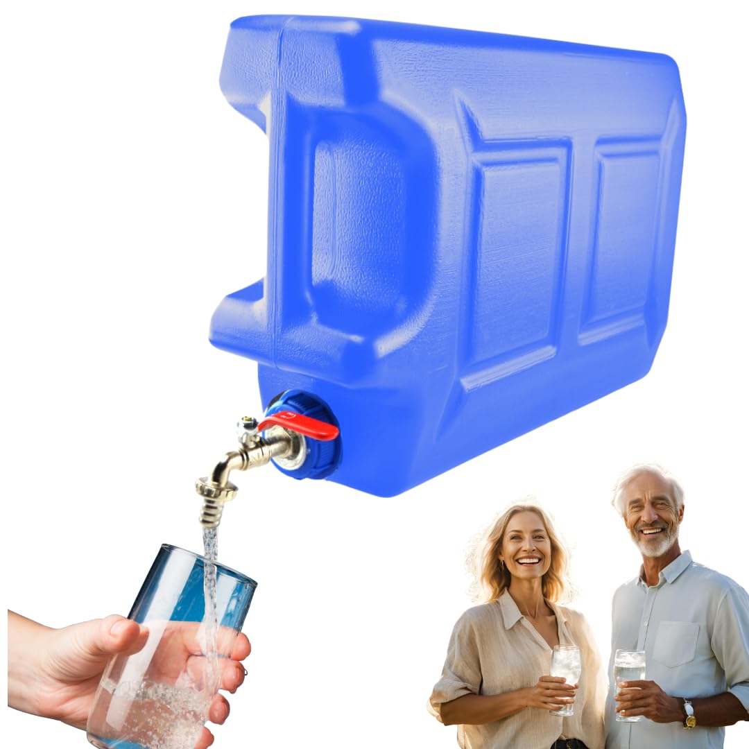Bidón de agua con grifo – Bidón de agua con grifo 20 l – Depósito de agua para camping – Depósito de agua potable – Depósito de agua dulce – Azul