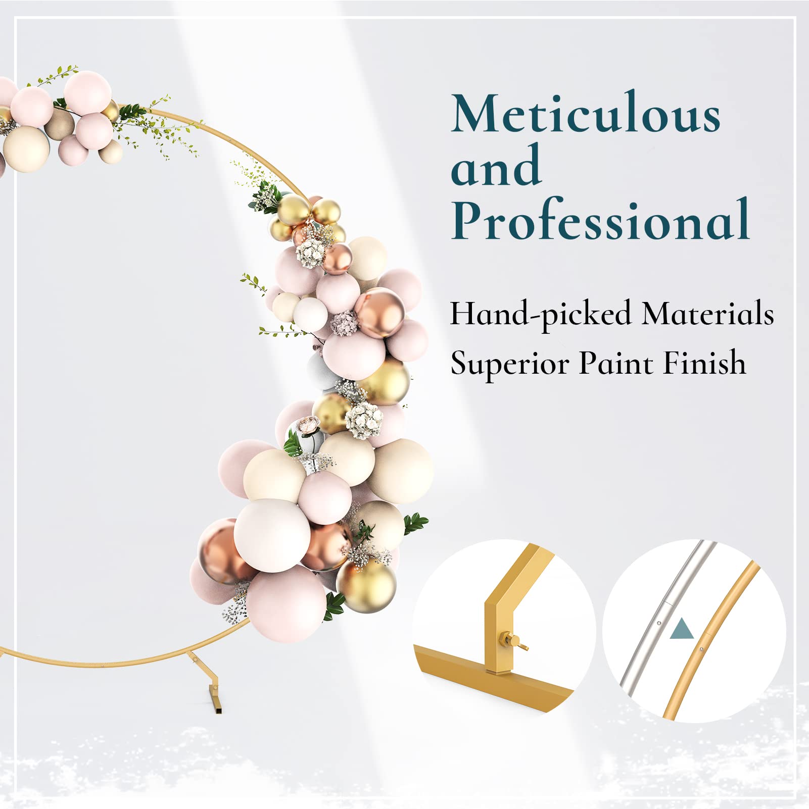 Sunnacate Round Backdrop Stand 6.56 Ft Stable Golden Circle Balloon Arch Frame Round Balloon Arch Stand for Wedding Birthday Party Baby Shower Decoration