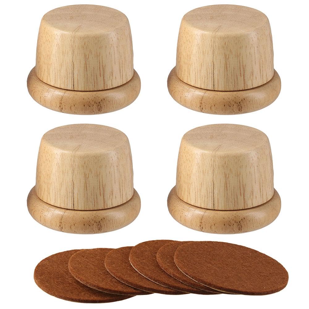couponhub Set of 4 Solid Wood Furniture Booster Pad,2.16-2.71 Inch Adjustable Bed Risers with Non-Slip Pad,Round Risers for Bed Frame Table Sofa Chair Legs