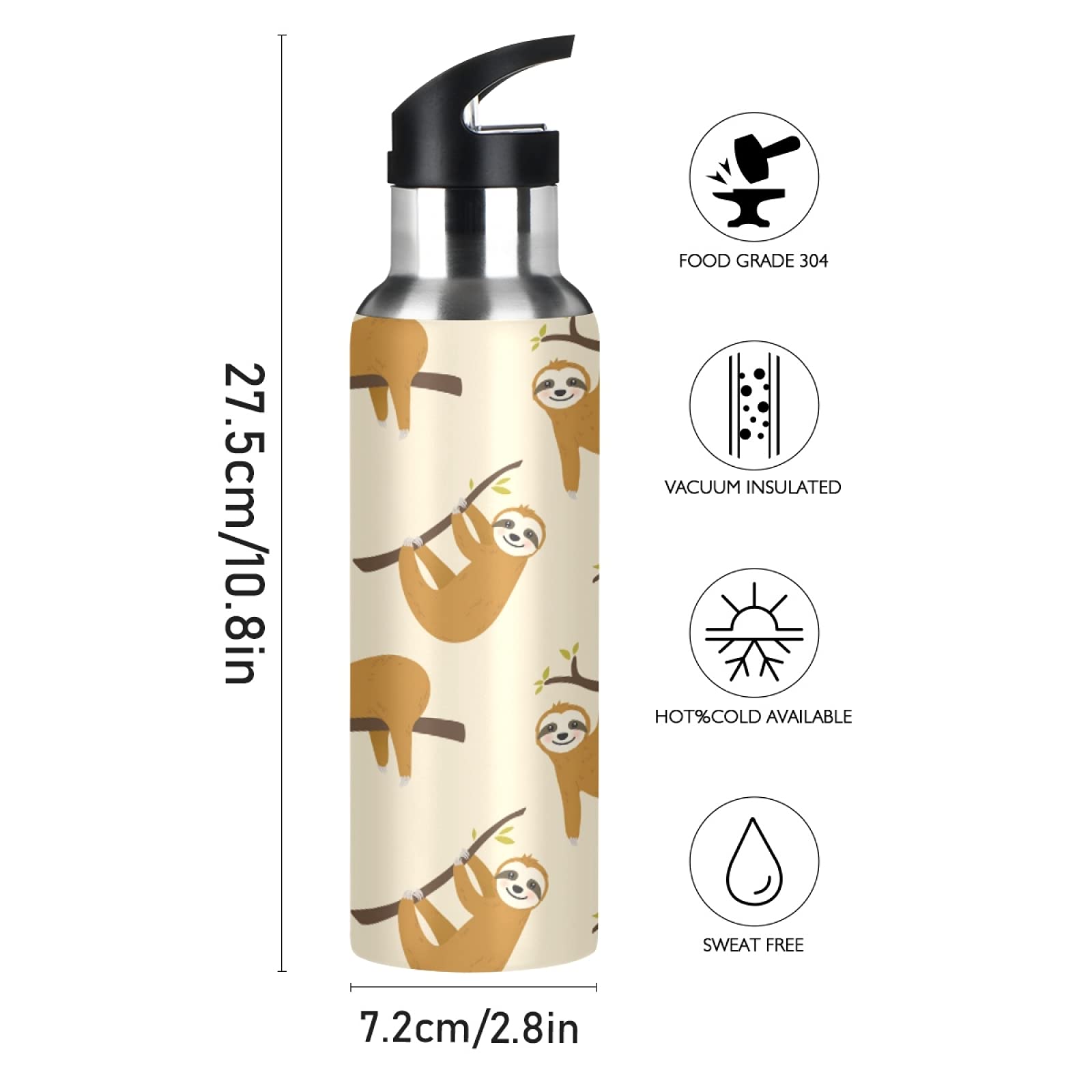 Vnurnrn Carino Arte Animale Lupo Bottiglia Acqua Acciaio Inox, Isolato Borraccia Termica Senza BPA 600ML per Bevande Calde e Fredde per Bambini Sport Ciclismo Scuola