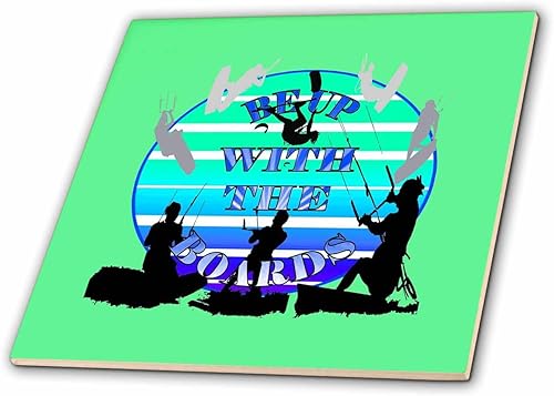3dRose Be Up With The Boards Kitesurf Vector Art Blue Text - Tiles (ct_356845_1)