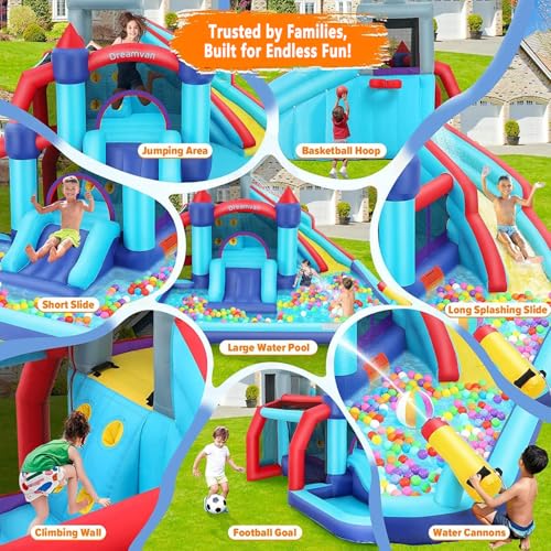 Inflatable Water Slide Park for Kids 3-12, Giant Bounce House Water Slide Combo w/Double Slides,Bouncing Area,Climbing Wall,Splashing Pool, Blower, Blow Up Water Slides for Kids Backyard Summer - Image 4