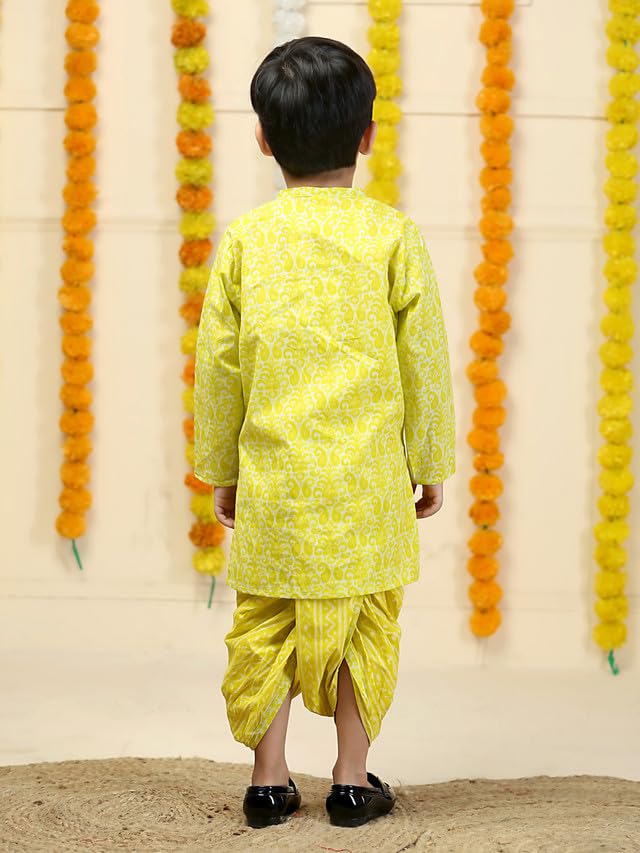 Image of The Mom Store Baby /Kids Boys Dhoti Kurta Set | Dhoti and Kurta | 100% Cotton | Comfortable | Ethnic | Festive Look | Block Prints | Colored Dhoti | Blue