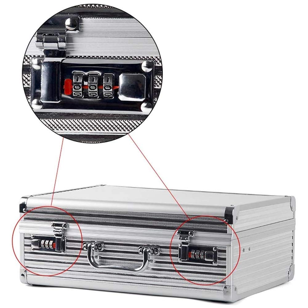Barber Toolbox Clipper walizka do przechowywania aluminiowa walizka lotnicza skrzynka narzędziowa organizer na narzędzia zamykane pudełko do przechowywania, 2 zamki szyfrowe, srebrna, 38 x 28