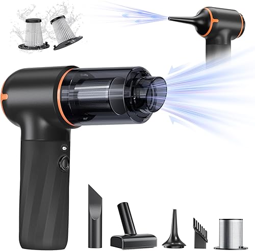 YIJU Aspiradora de mano 4 en 1 para automóvil y hogar, 12000 Pa, negro, inalámbrico, portátil, múltiples boquillas, luz LED, 0.875 libras, tiempo de
