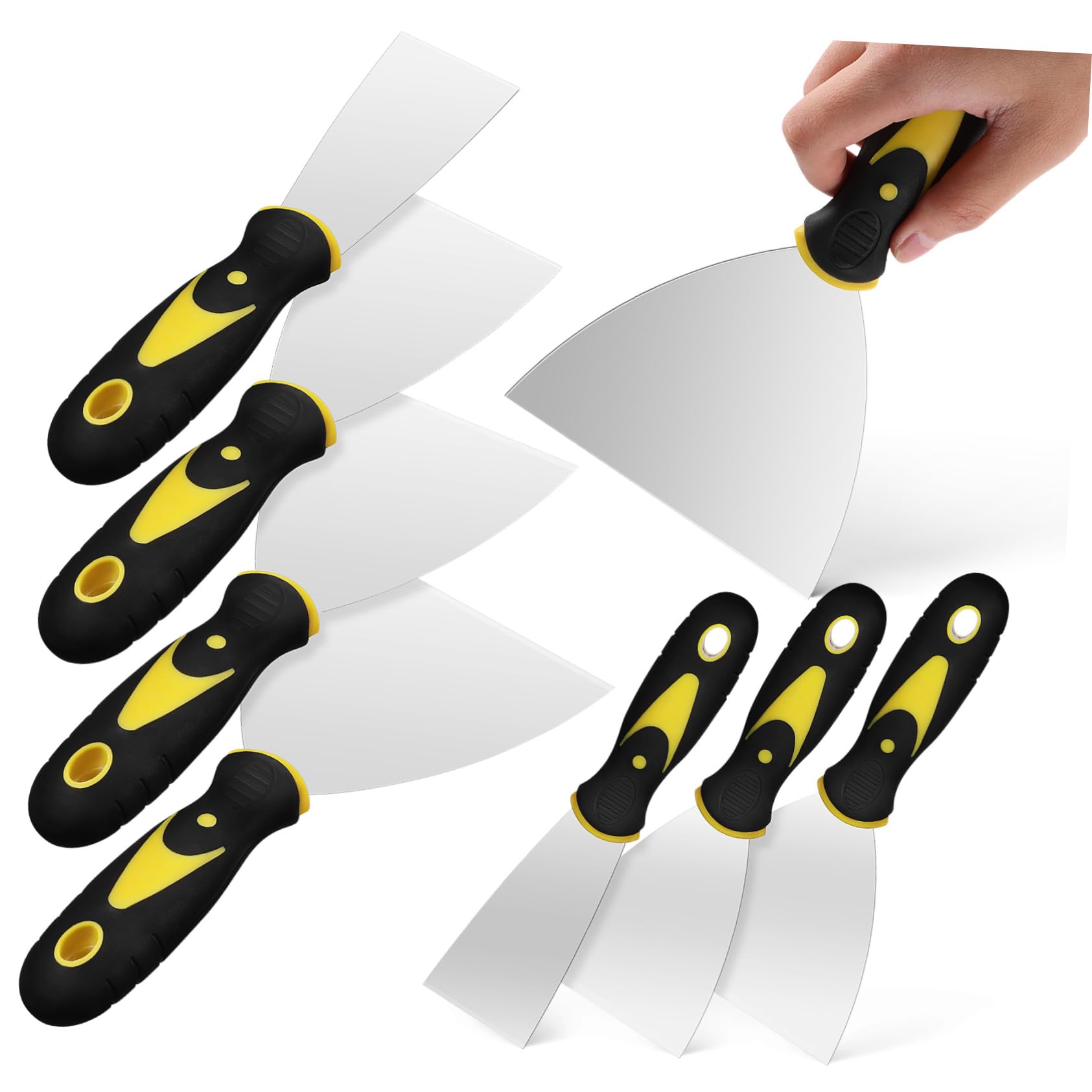 Kit Spatole Stucco in Acciaio Inox Argentato, 8 Pezzi | Impugnatura Comoda, per Scraping Paint, Set Palette Spatola e Scraper Tools