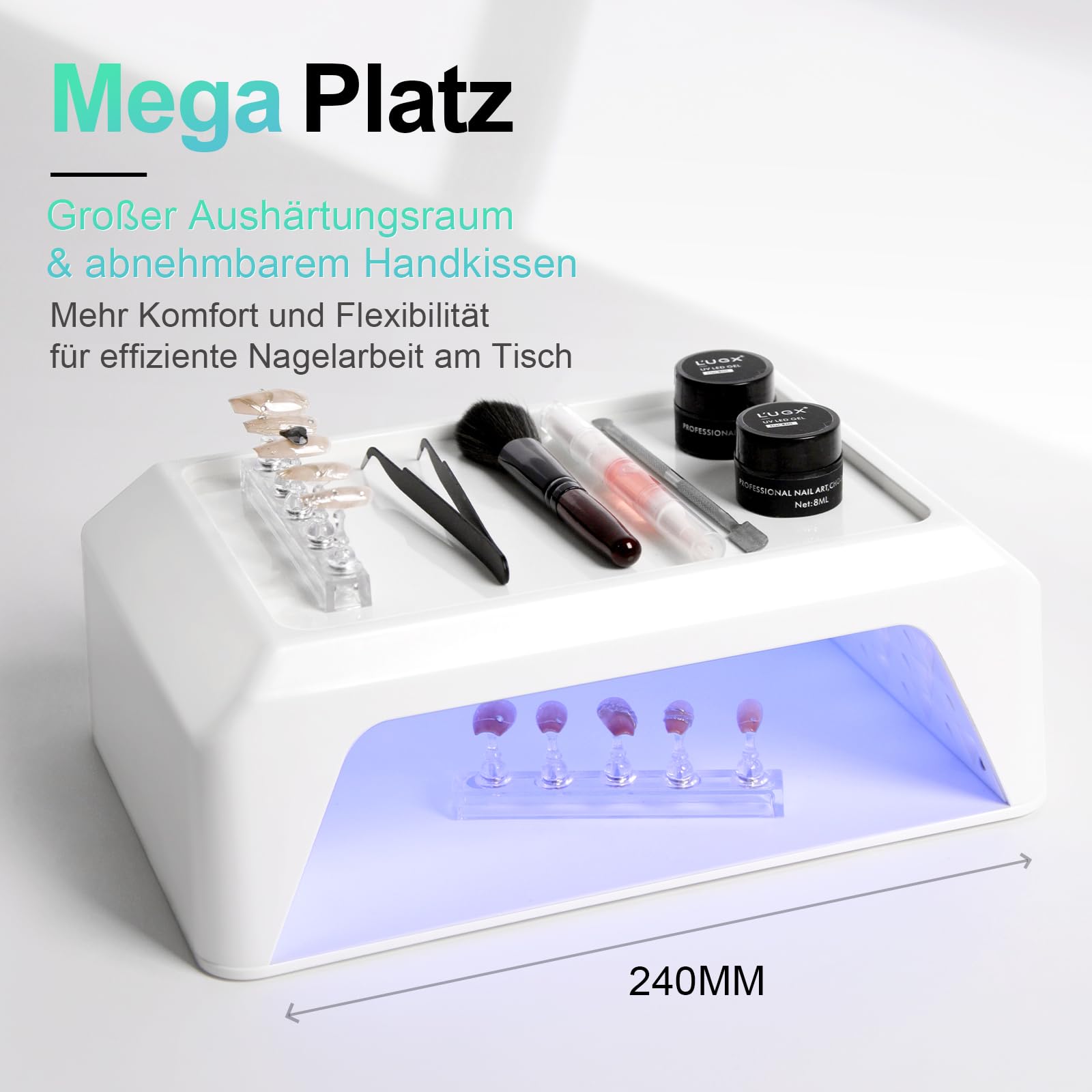 L'UGX UV Lampe für Gelnägel 72W – Professionelle Nagellampe mit Handauflage, große Led Lampe Nägel für Maniküre & Pediküre, Zuhause & Studio-Weiß-LG205