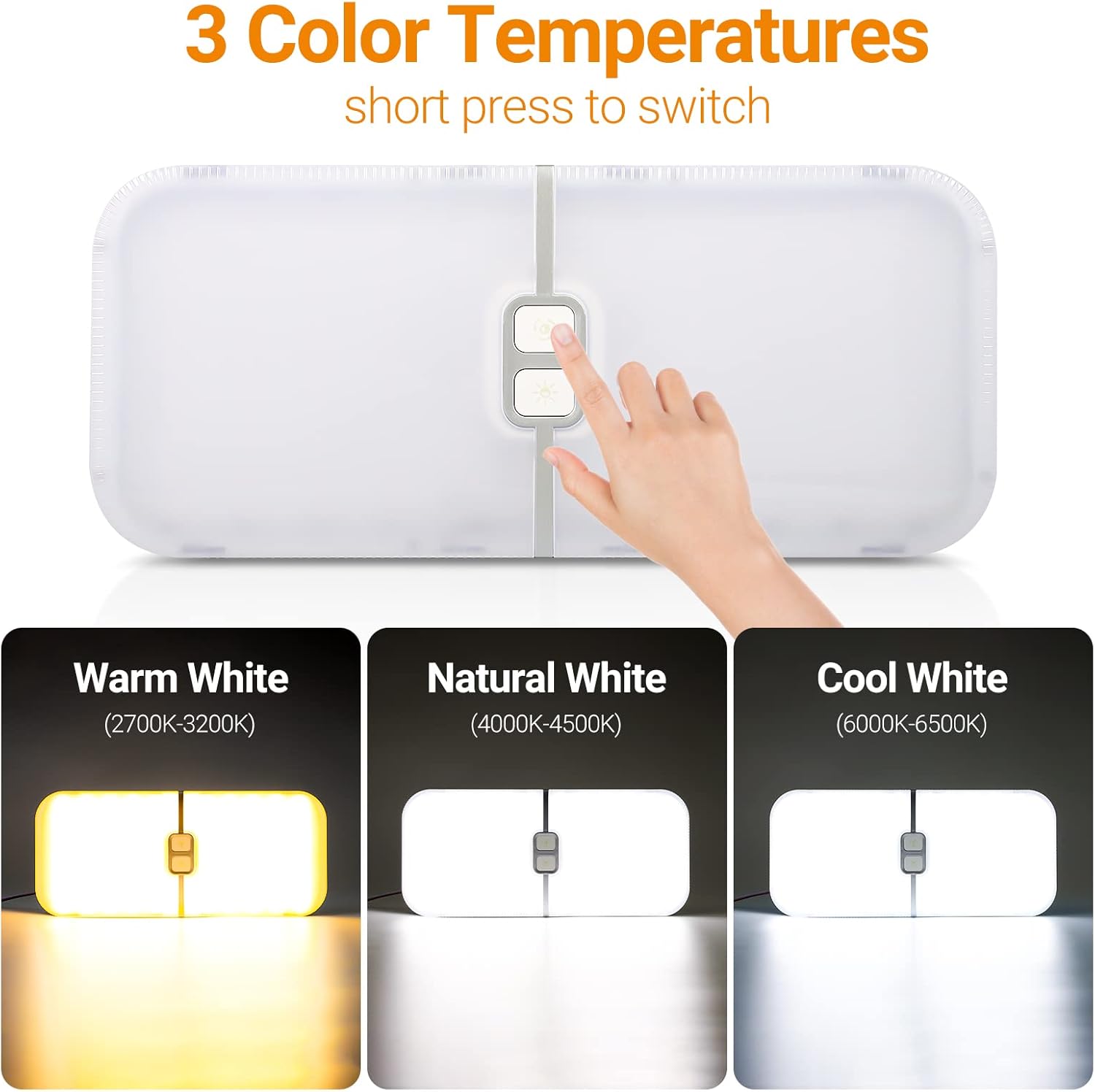 CT CAPETRONIX RV Lights Interior, 3 Color TEM Camper Lights, 204 LEDs Dimmable 12v Volt Led Lights Fixture, RV Ceiling Dome Light w Switch for RV/Camper/Trailer/Boat (Warm Cool Natural White) 4Pcs