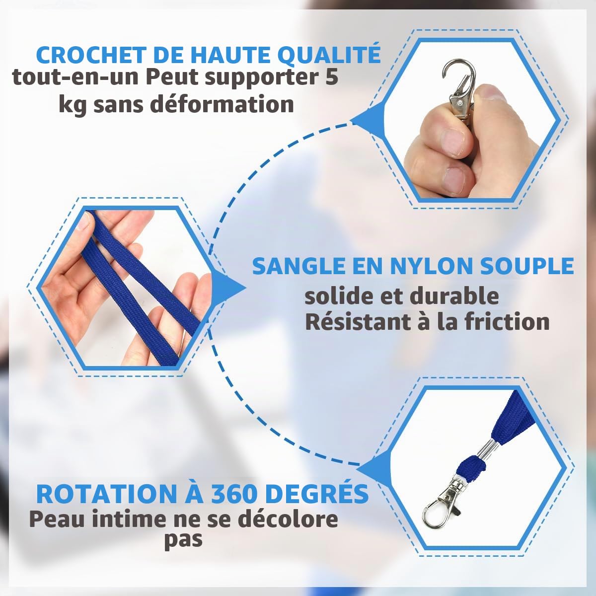 BUYGOO Lanyards Lot de 200 cordons tour de cou avec fermoir mousqueton pour clés personnalisées pour étudiant, infirmière, NHS ID Bleu pour enfants, 45 cm
