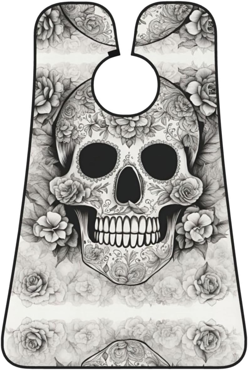 Mexican Skull Print Beard Bib Apron For Men, Beard Hair Catcher For Men Shaving Trimming,Beard Cape Cloth