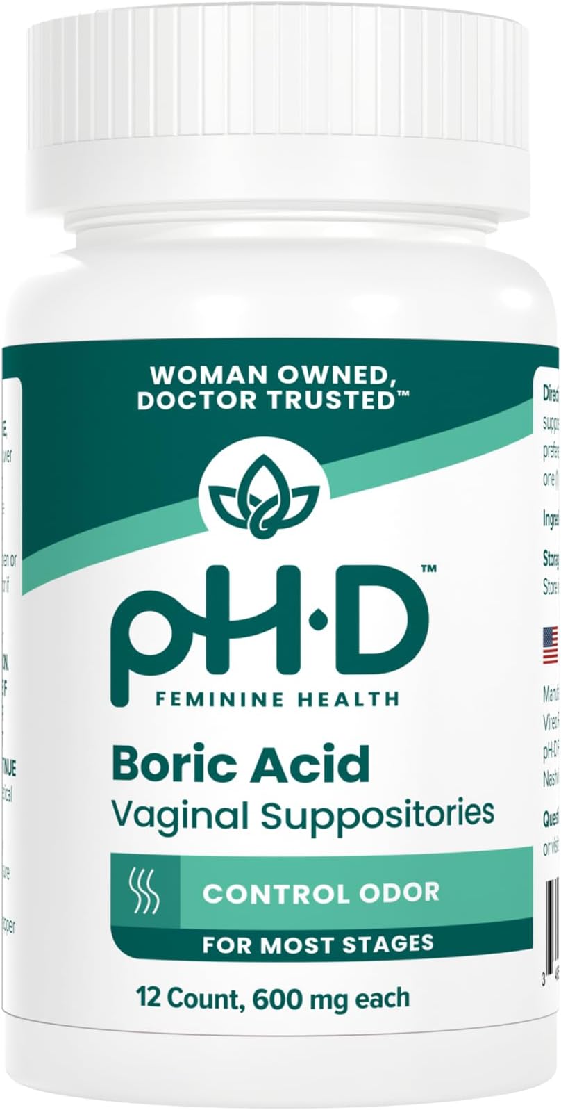 pH-D Feminine Health Boric Acid Suppositories for Women, 600 mg, 12 Count