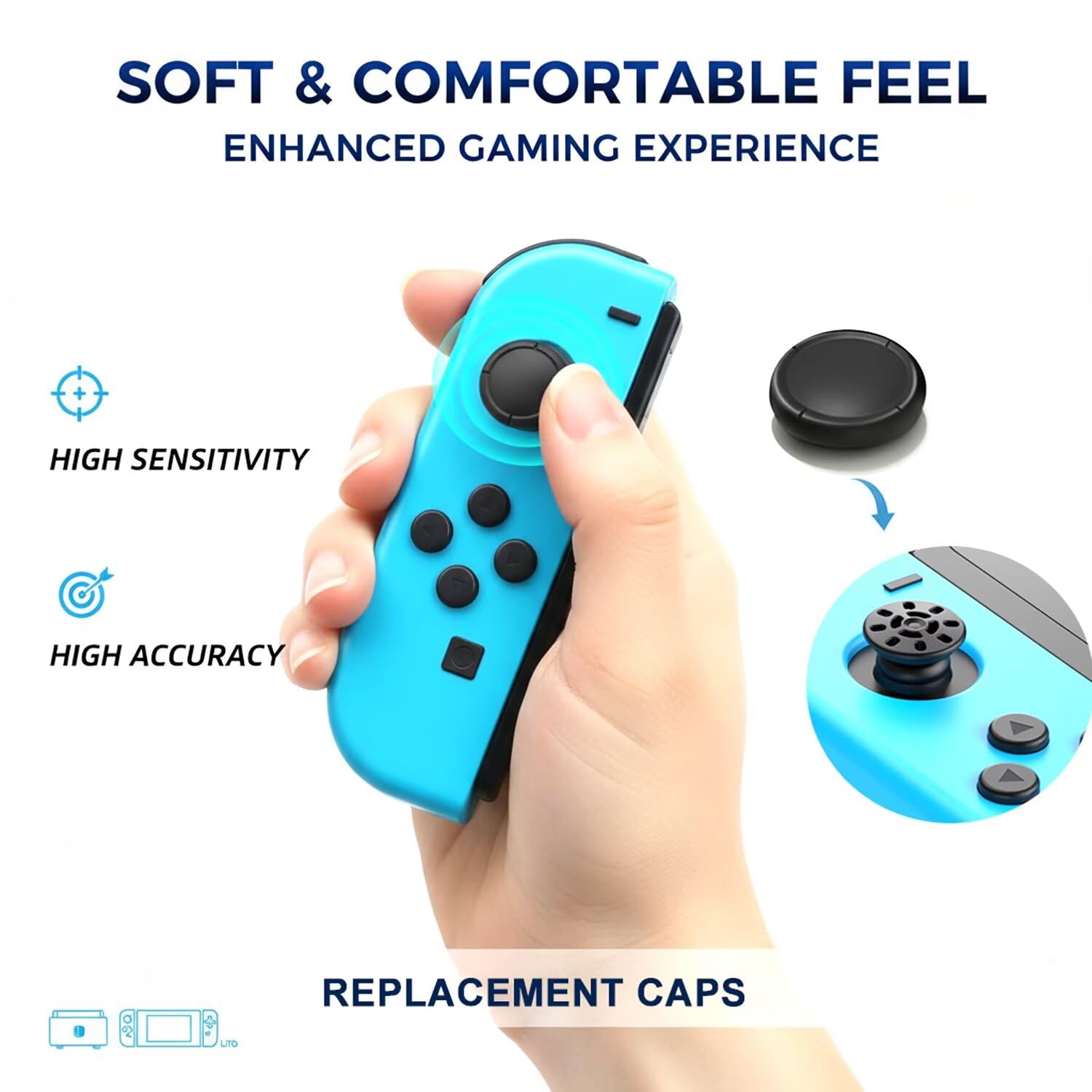 Ferkurn Joystick Replacement Cap Thumb Grip for Switch OLED & Switch Lite, Joystick Grip Button Stick Cover 3D Analog Cap Skin Replacement Part Repair Kit Accessories, 8 PCS