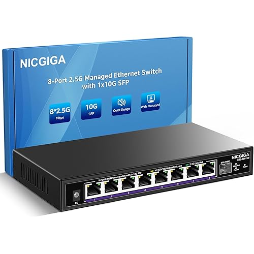 8 Port 2.5G Web Smart Managed Ethernet Switch with 10Gbps SFP Uplink,Compatible with 100/1000/2500Mbps Network, 2.5Gbps Management Switch Easy for 2.5Gb NAS,PC,WiFi6 Router,Wireless AP.