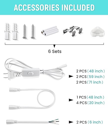 Miniatura 6 de Paquete de 6 lámparas LED T5 integradas de 4 pies, 6500 K, 20 W, 2300 lm (blanco superbrillante) LED enlazable, luz de tienda LED para techo de