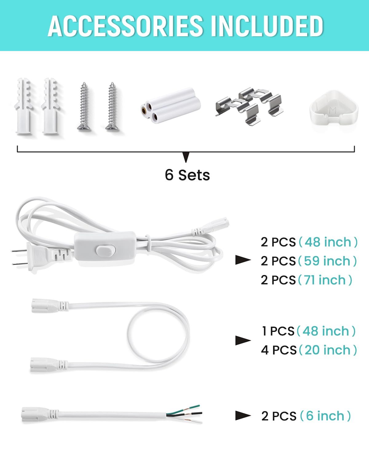 6 Pack 4FT T5 LED Integrated Fixture 6500K 20W 2300LM Super Bright White Linkable LED Shop Light Garage — view 6