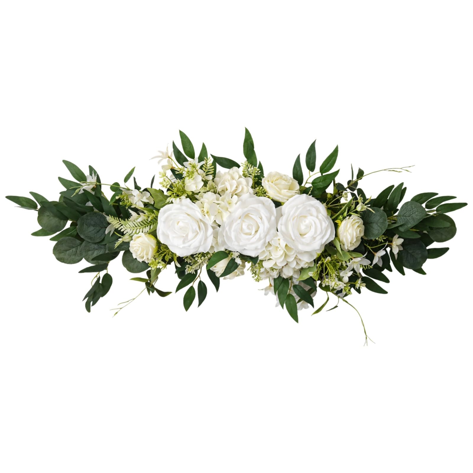 Rosenblumen-Girlande, künstliche Blütengirlande für Hochzeit und Wohndekoration, Eukalyptus-Swag für Stuhllehne, Tisch, Spiegel und Tür, weißes Blumenarrangement für besondere Anlässe