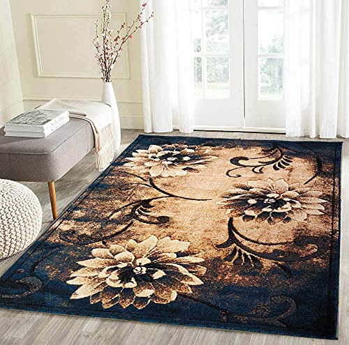 Image of Premium Soft Thick Geometric Rug - 6 x 8 Feet (180 x 235 Cm) Blue E - Anti-Skid, Washable, Acrylic for Living Room, Bedroom & Home Decor