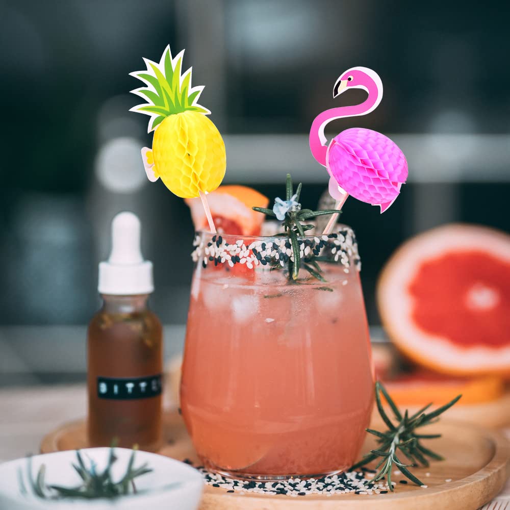 30 Pezzi Decorazioni Per Cocktail - Ombrelli, Ananas E Fenicottero - Stecchini In Carta E Bambù Per Bevande E Cupcake