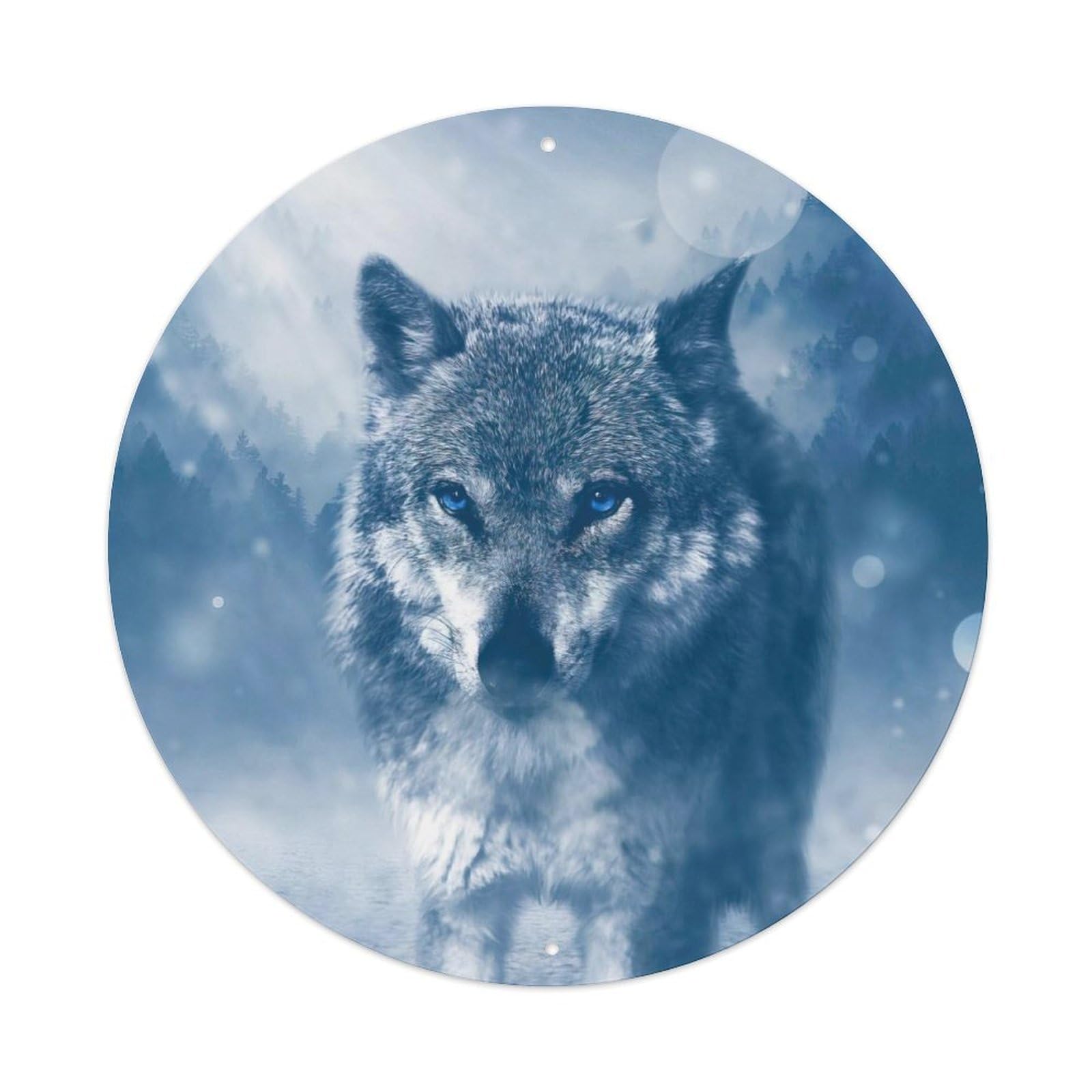 Cwbufd Vintage Style Arctic Wolf Ice Blue Eyes Winter Forest Mystical Wildlife Mist & Bokeh Frosted Atmosphere Vintage Metal Tin Sign Plaque Wall Decor For Cafe, Club Bar, Office, Garden Metal Poster 8X8inch