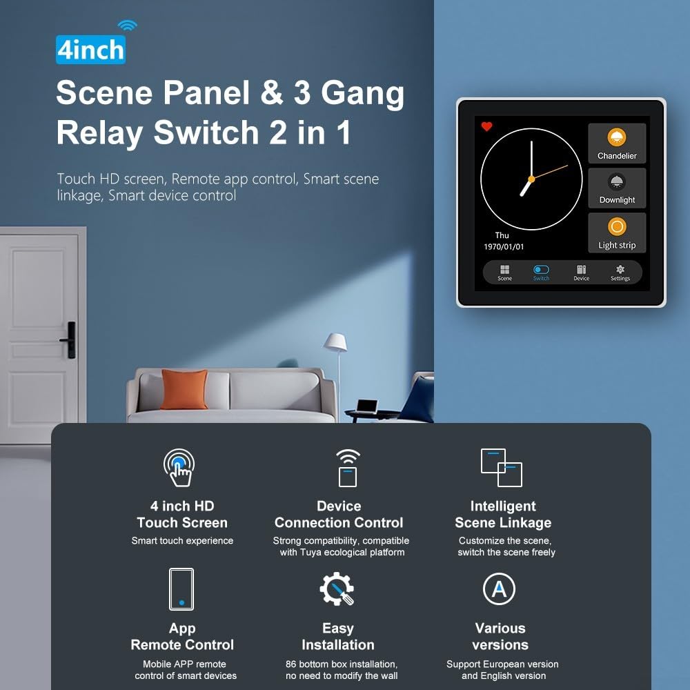 Smart Home WLAN Touch Control Panel Für Tuya, WiFi Smart Schalter Home Control Switch Panel, Home Multiple Smarthome Thermostat Smart Scene Wandschalter Für Zigbee für Lichtschalter,Thermostate usw.
