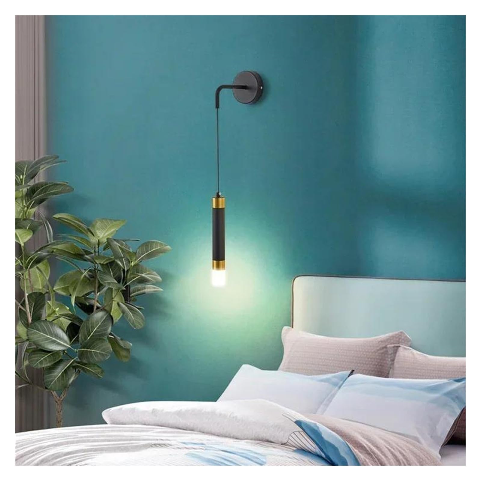 ZTCHSENZT Wall Sconces, Bedroom Bedside Wall Light Luxury Creative Study Reading with Spotlight Hanging Wire Copper Lamp,C-SMALL