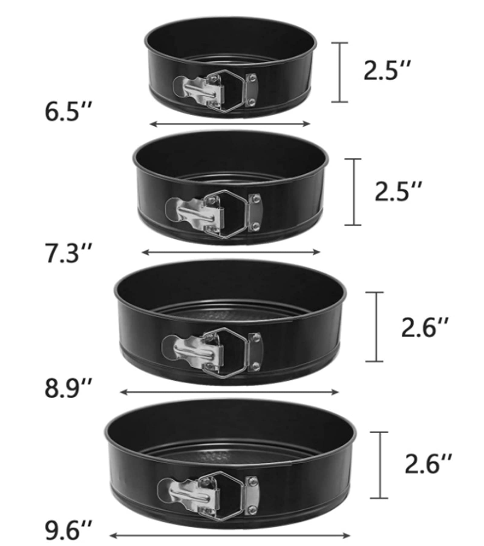 Juego de bandejas de primavera 4 moldes antiadherentes para tarta de queso, parte inferior desmontable a prueba de fugas, juego de moldes redondos para pasteles, lata de acero duradera para pasteles