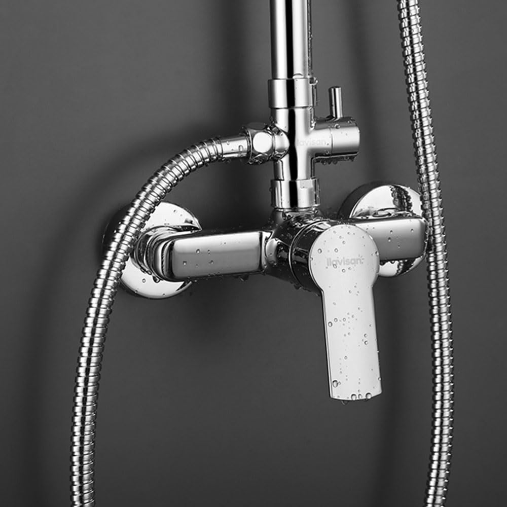 Columna de ducha monomando redonda modelo SIO tubo redondo extensible regulable en altura de 80 a 120 cm. Ducha de mano para hidromasaje y rociador redondos. Recambios garantizados