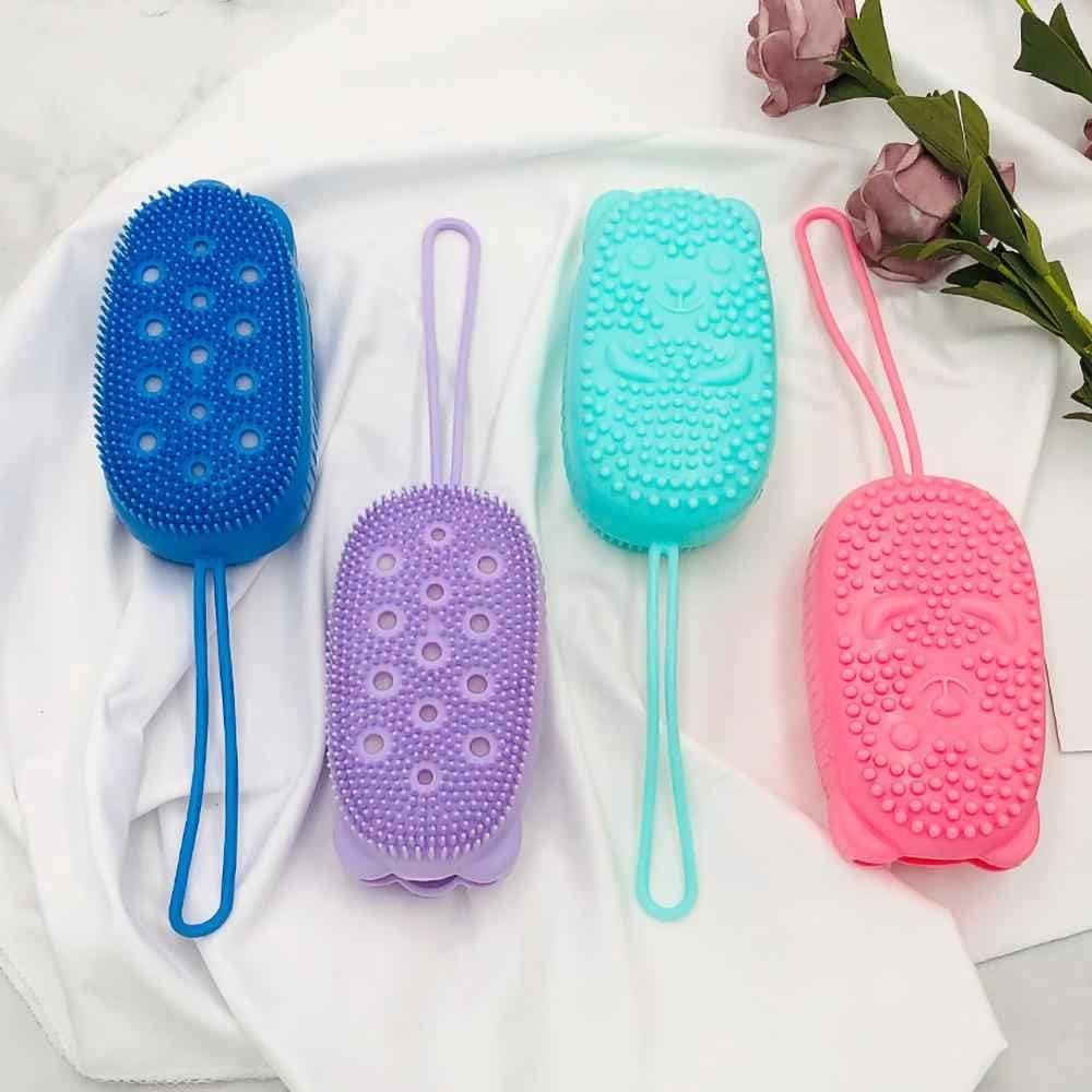 Rakulo Silicone Soft Bath Body Double-sided Brush with Soap Dispenser Scrubber-use in Hooks Baby Shower Deep Cleaning Gentle Scrub Massage for Children, Men Women (Pack of 1) (Multi Colour)