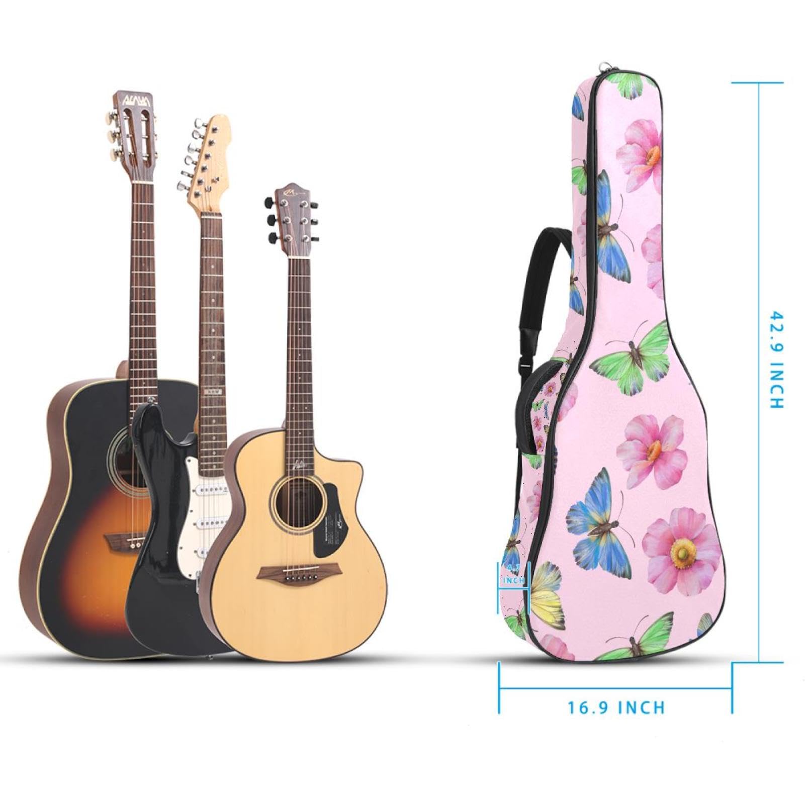 Torba na gitarę akustyczną wodoodporny plecak na gitarę grubo miękki wyściełany motyl klasyczna obudowa na gitarę, wielobarwny, 42.9x16.9x4.7 in, Organizer do torby
