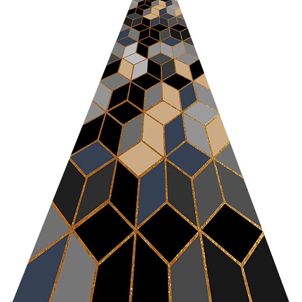 Tapis couloir 3D géométrique noir de 7m de long pour sol de hall d'entrée ZRUYI