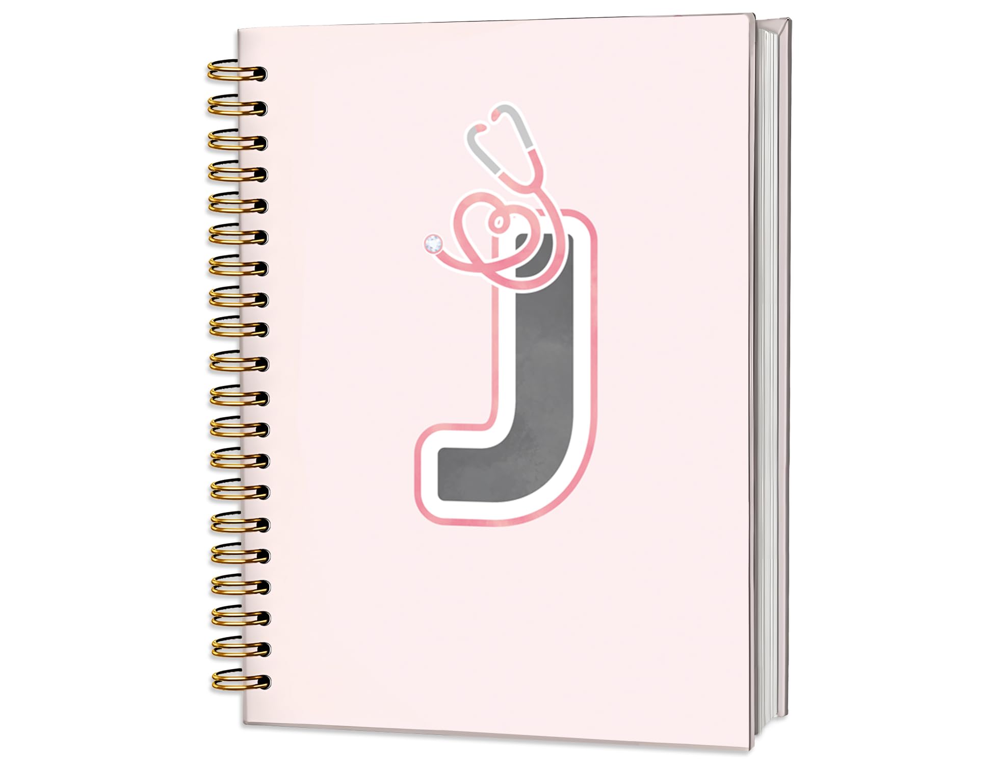 ICEWHITEY Taccuino personalizzato per infermieri, con lettera J, diario medico, regalo per infermieri, studenti, operatori sanitari, infermieri, regali settimanali, stetoscopio rosa, quaderno a
