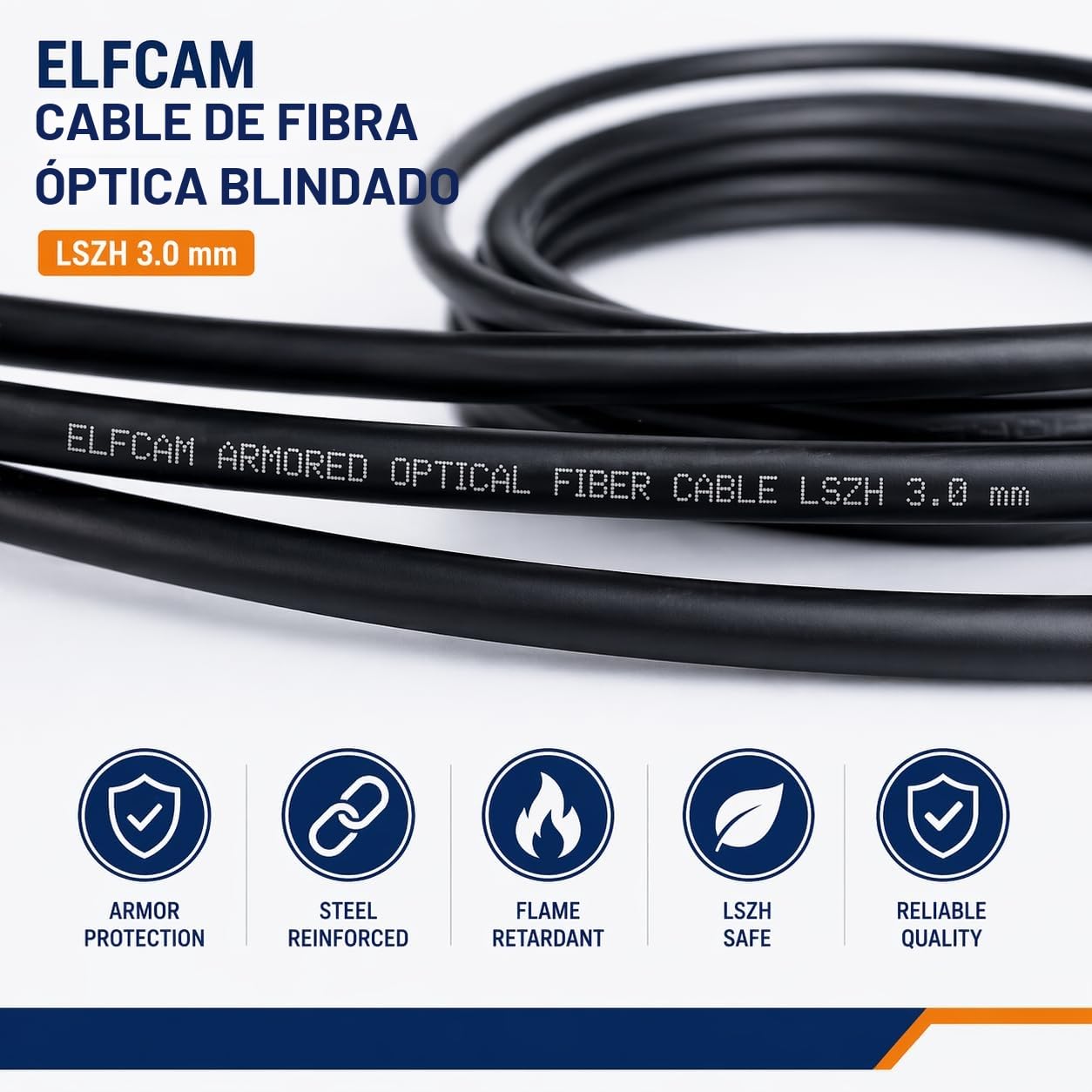 Elfcam® - Cables de Fibra Óptica Blindados LC/UPC a LC/UPC OS2 Monomodale Duplex 9/125um LSZH, para Instalaciones en Exteriores e Interiores, Negro, 150M