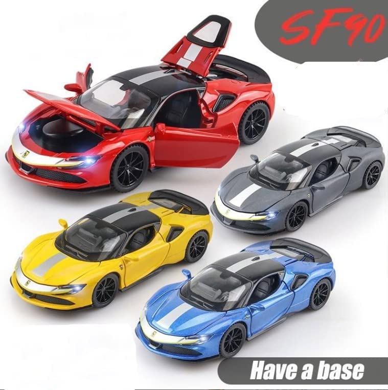 Image of Alloy Car Model Diecasts Metal Toy with Sound /Light /Pull-Back Off-Road Vehicles Car Model Collection Kids Toys Gift Multicolor Pack of 1 (1:32 Ferrari SF90)