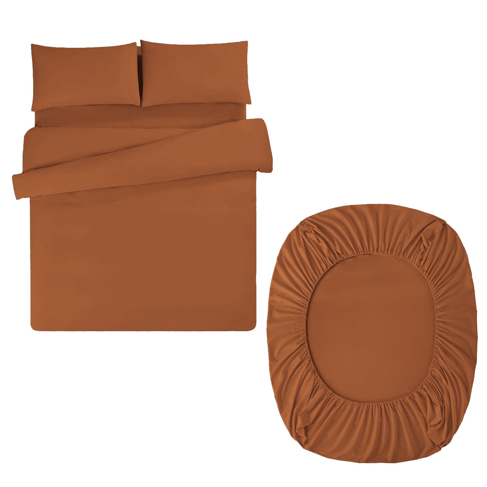Aisbo Superking Duvet Set with Sheet - Burnt Orange 4 Pieces Microfiber Bedding Set for Super King Bed, Includes Duvet Cover, Fitted Sheet and Pillowcases
