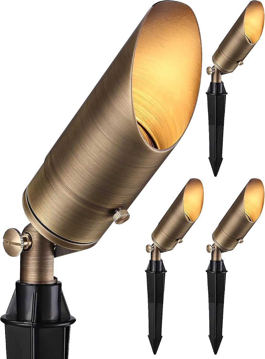 LEONLITE 4-Pack Adjustable Solid Cast Brass Landscape Spotlights, Bronze | Low Voltage Landscape Light, 12V Directional Uplights for Tree, Work with MR16 Bulb, (Not Included), IP65, 7.17" Tall