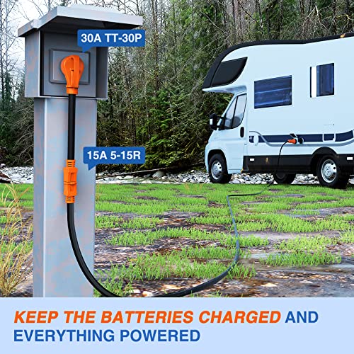 Image of Nilight RV Power Adapter Cord 30 Amp to 15 Amp Pure Copper Heavy Duty 10 Gauge Wire ETL Listed TT-30P to 5-15R 30M /15F Weatherproof Cord for RV Camper Caravan Van Trailer
