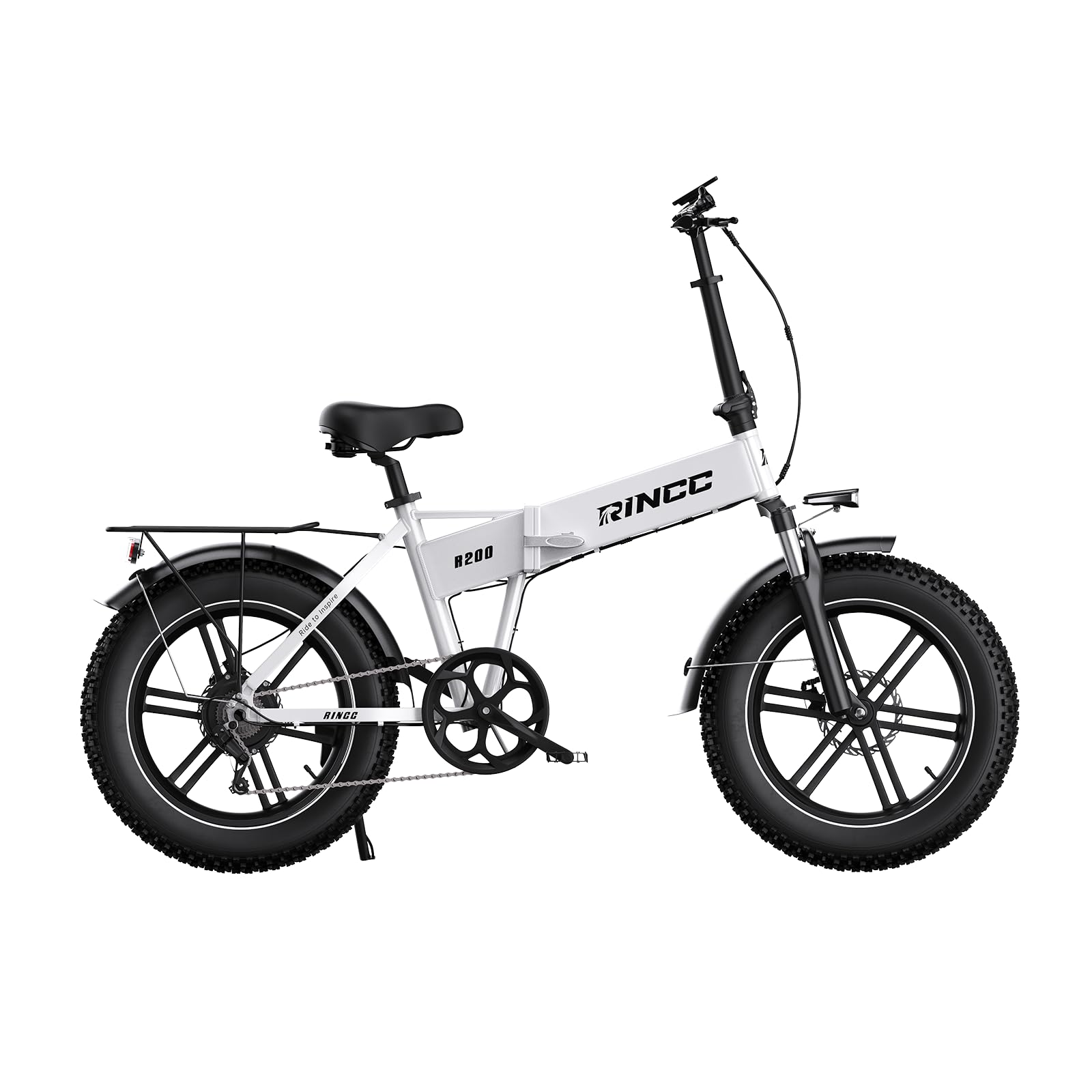 RINCC Bici Elettrica Pieghevole, Ebike da 720Wh 15Ah Batteria | Motore Brushless | Autonomia di 80-100 Km | 20"×4.0" Fat Tire | 7 Velocità | Ruota monoblocco in lega di magnesio R200 (Bianco)