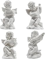 Hoypeyfiy 4pcs Mini Little Angel Statues - Musical Cherub Resin Figurines, 2.7" White Sculptures for Shelves & Home Decor
