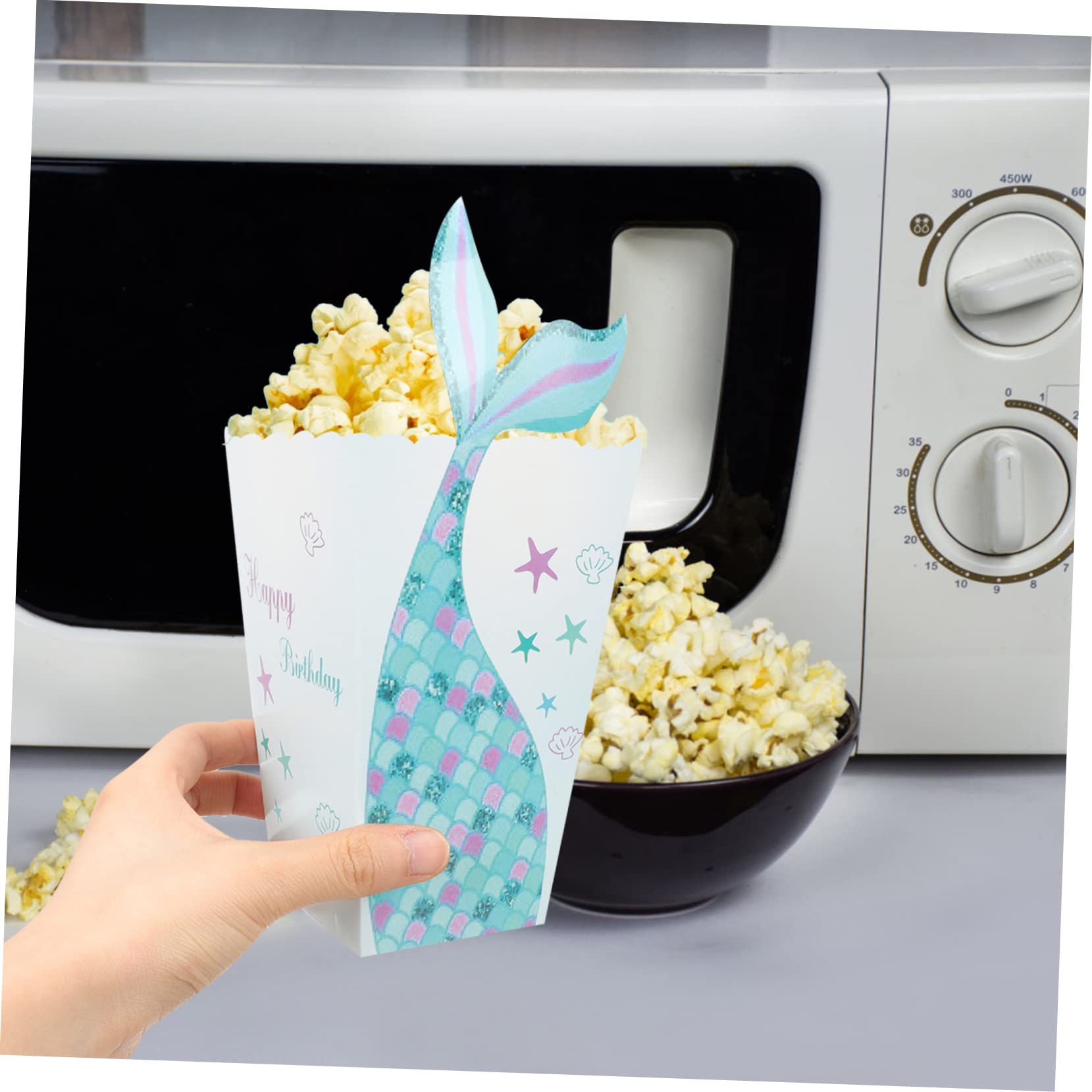 NAMOARLY Movie Night Treat Box Mermaid Pattern Paper Popcorn Serving Cups 24ct Popcorn Boxes for Party