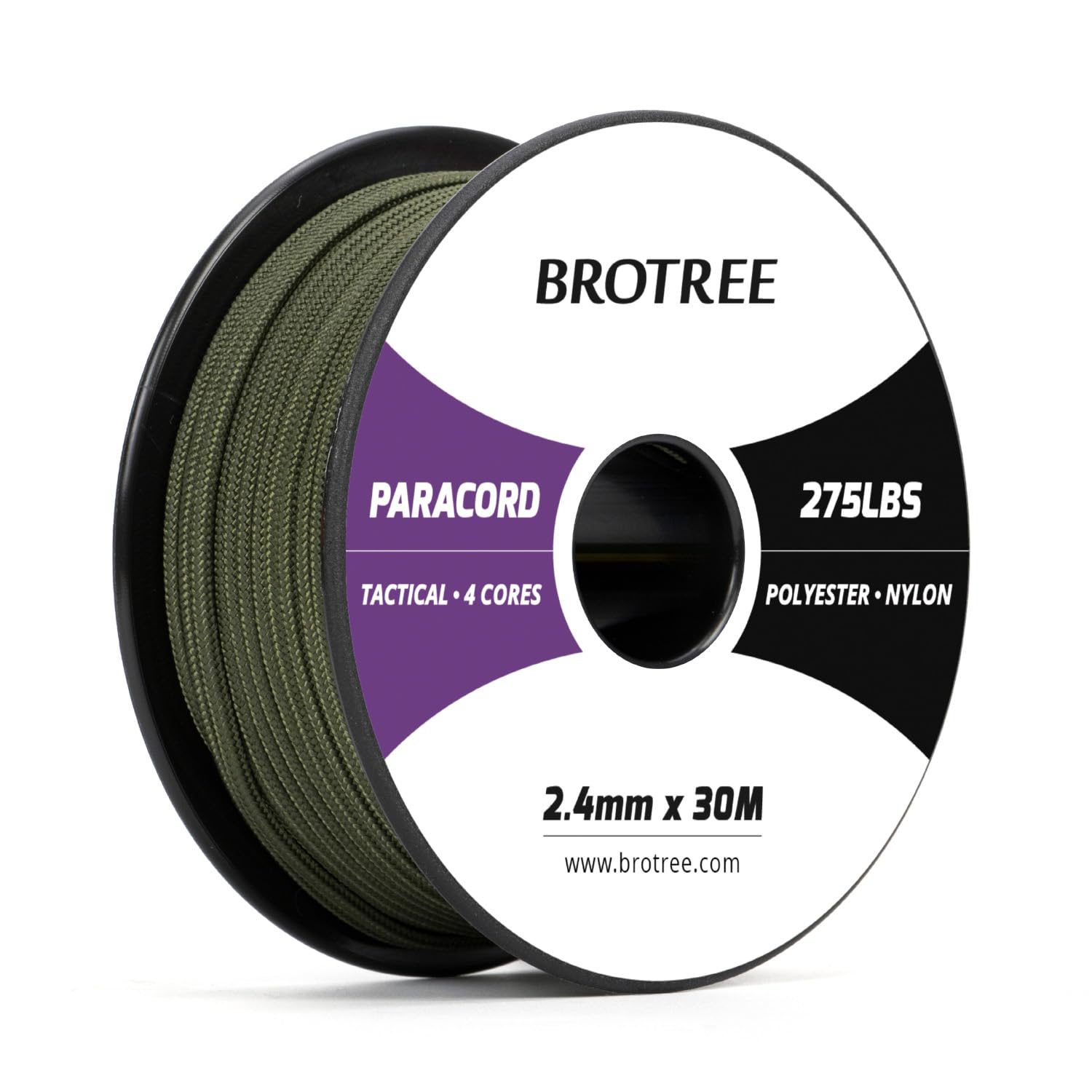 BROTREE Paracord 275 2,4mm 30M Nylon Seil mit 4 Kern Schnur für Armband, Outdoor und DIY - 125kg Bruchlast (Armee Grün)