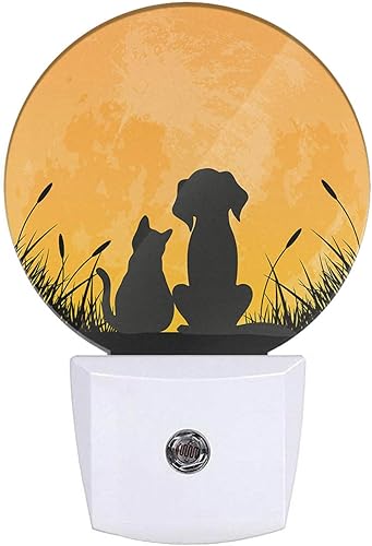 Miniatura 1 de Luces nocturnas de Best Friends con diseño de perro y gato en la luna, enchufables a la pared, 0.5 W, luces LED de encendidoapagado automático para