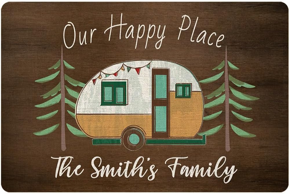 Personalized Camper Doormat 35 X 25 Welcome to Our Campesite Custom Camping RV Door Mat Customized Last Name Non Slip Doormat Campsite Rugs Outside Decor