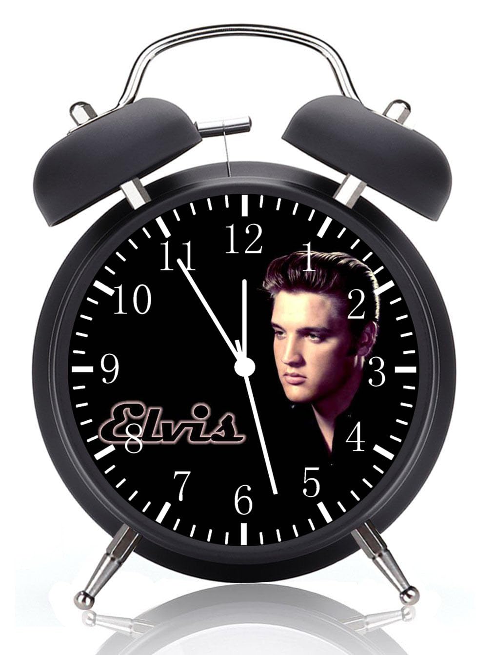 Elvis Alarm Desk Clock Twin Bell with Night Light Quite Silent Non-Ticking 4 Inches Glass Face - Great Decor for Home or Office – Best Gift Ideas for Birthday or Holidays G38