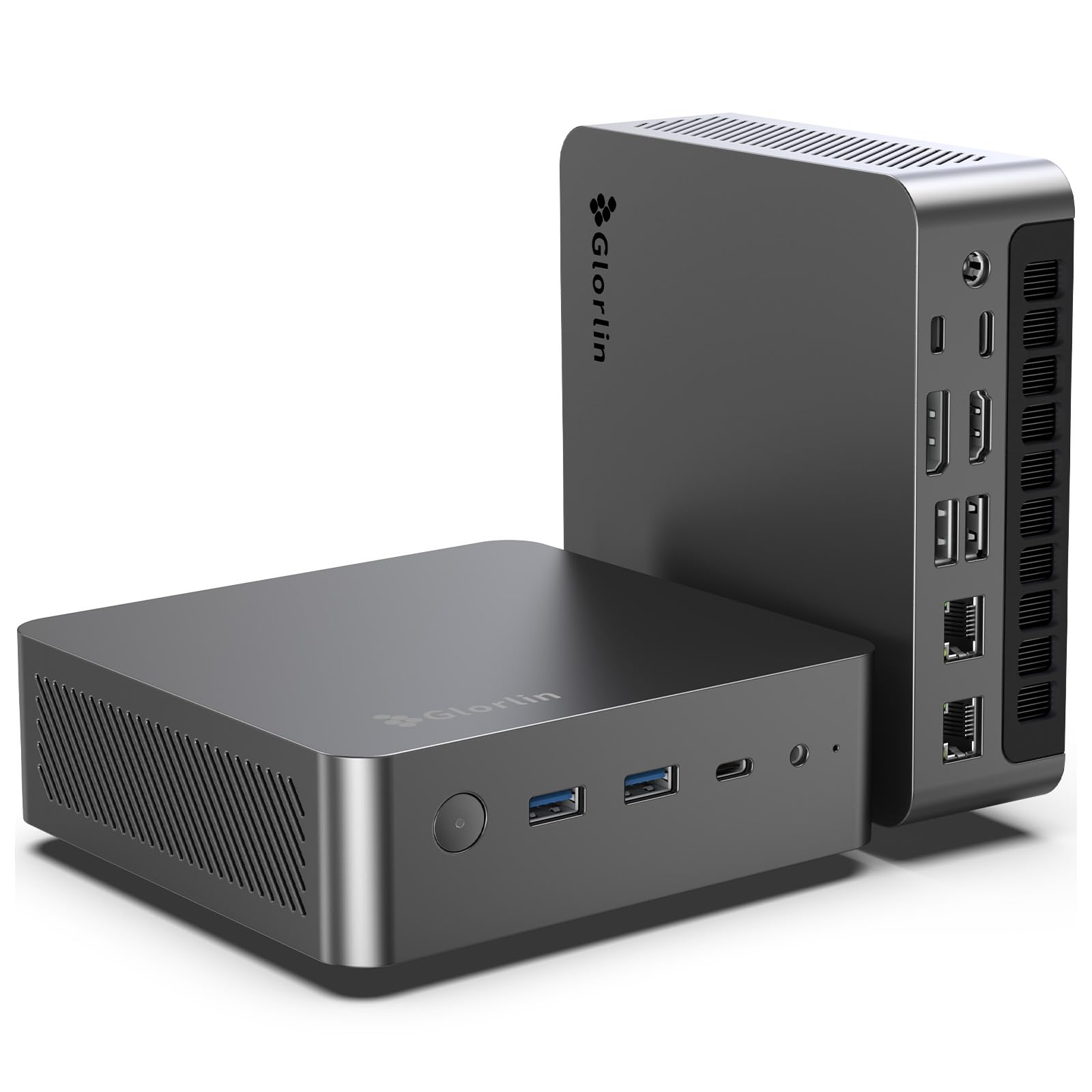 Glorlin Mini PC Ryzen 7 8845HS, 16G DDR5 RAM 500G SSD Mini Computer | Radeon 780M, AI NPU fino a 38 top, display Quad 4K, Dual USB4, Dual 2.5G LAN, WiFi 6 per casa/ufficio/giochi leggeri